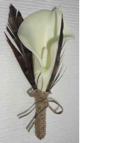 Pheasant Feather & Calla Lily Rustic Buttonhole
